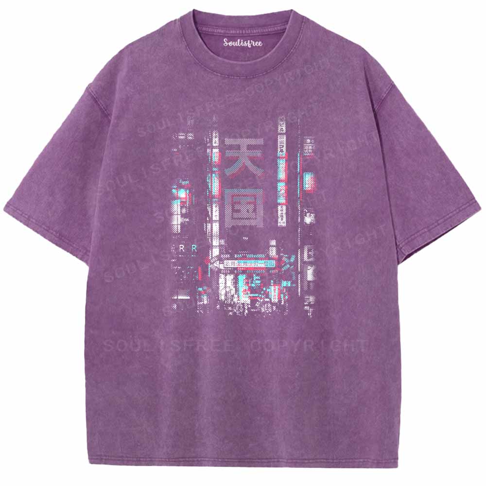 Soulisfree GLITCH ANAGLYPH ORIENTAL NEON STREET Washed Tee