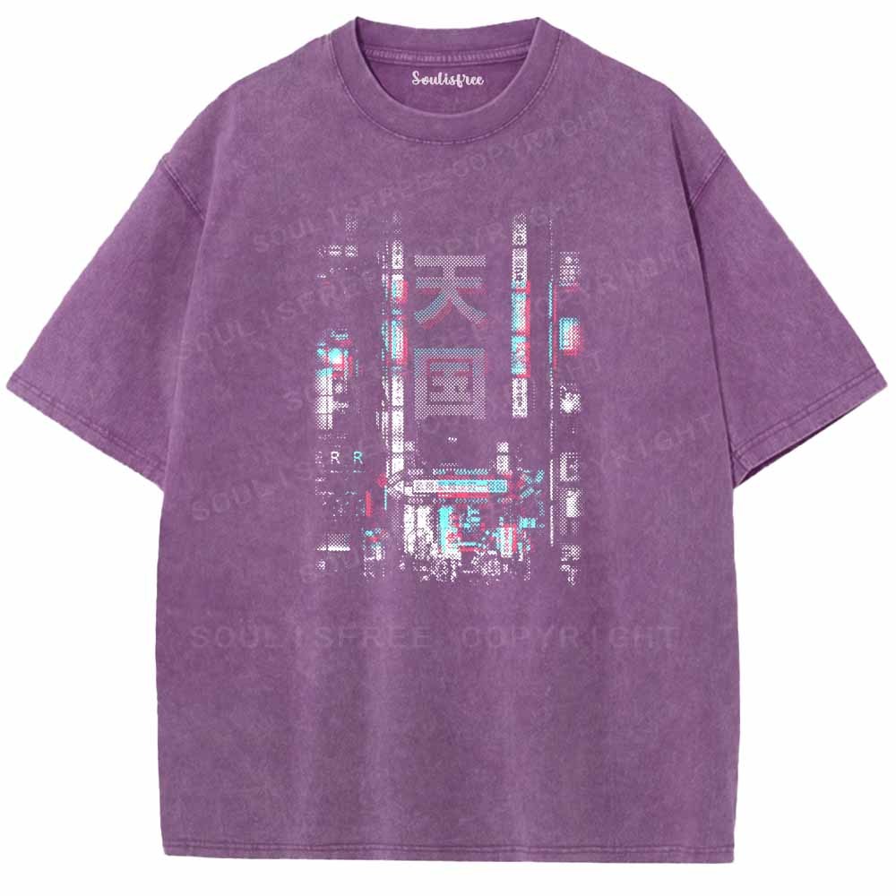Soulisfree GLITCH ANAGLYPH ORIENTAL NEON STREET Washed Tee