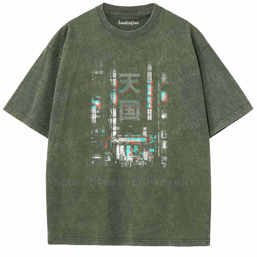 Soulisfree GLITCH ANAGLYPH ORIENTAL NEON STREET Washed Tee
