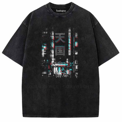 Soulisfree GLITCH ANAGLYPH ORIENTAL NEON STREET Washed Tee