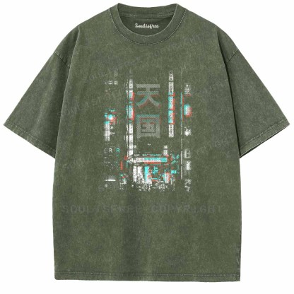 Soulisfree GLITCH ANAGLYPH ORIENTAL NEON STREET Washed Tee