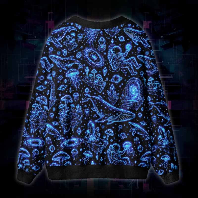 Soulisfree Cosmic Wanderer Fuzzy Cardigan Sweater 