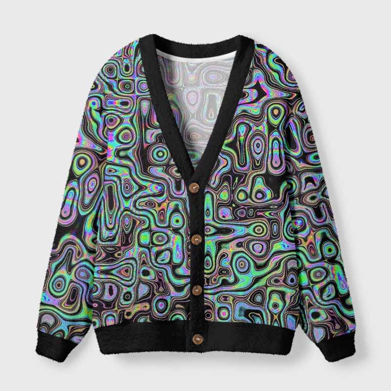 Soulisfree DIGITAL DREAMSCAPE Fuzzy Cardigan Sweater 