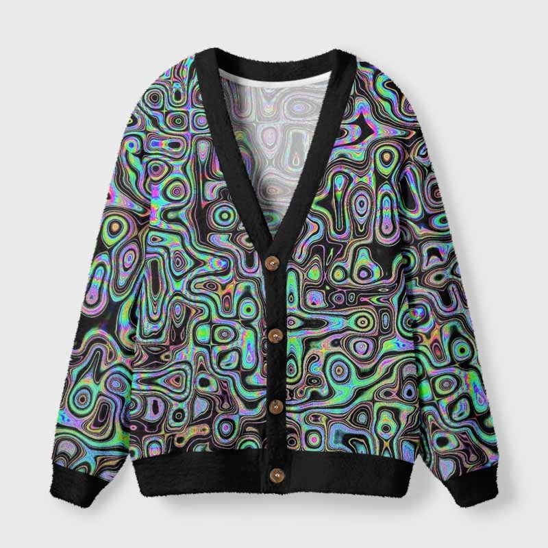 Soulisfree DIGITAL DREAMSCAPE Fuzzy Cardigan Sweater