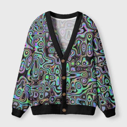 Soulisfree DIGITAL DREAMSCAPE Fuzzy Cardigan Sweater 