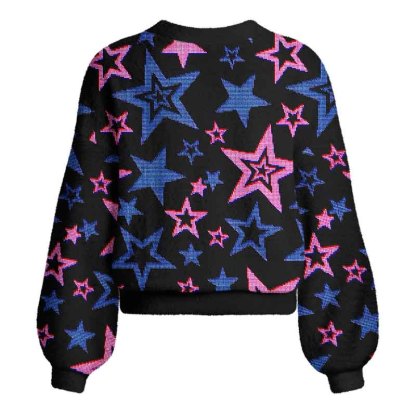 Soulisfree Glow-In-The-Dark Stars Women's Fuzzy Cardigan Sweater