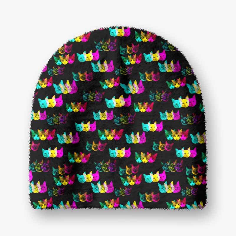 Soulisfree Glitch Art Neon Cat  Fuzzy Beanie