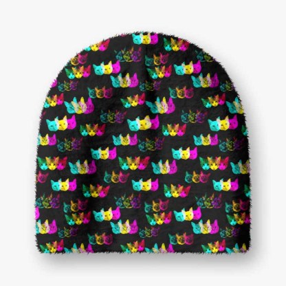 Soulisfree Glitch Art Neon Cat  Fuzzy Beanie