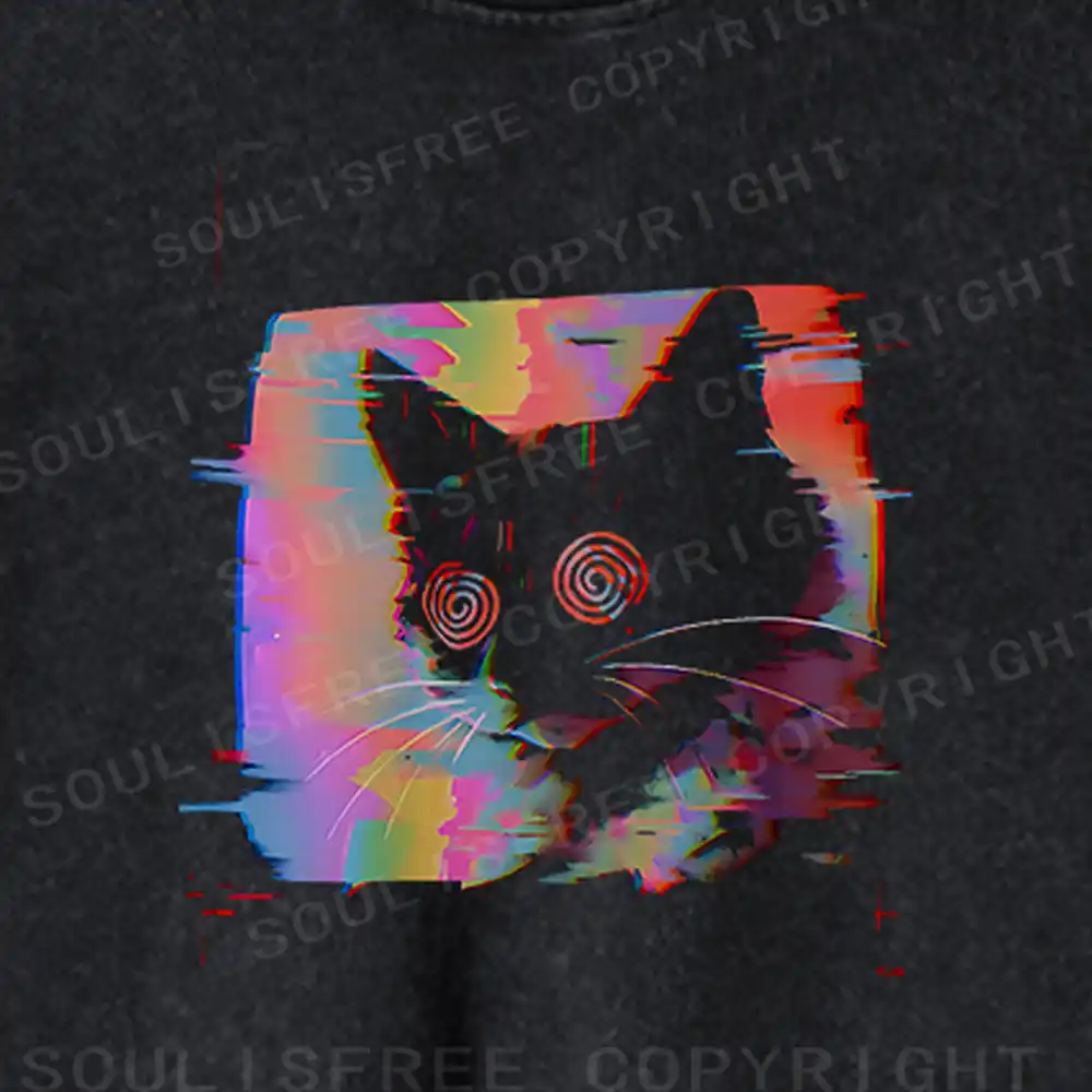 Glitch Cat Washed Cropped Sweatshirt