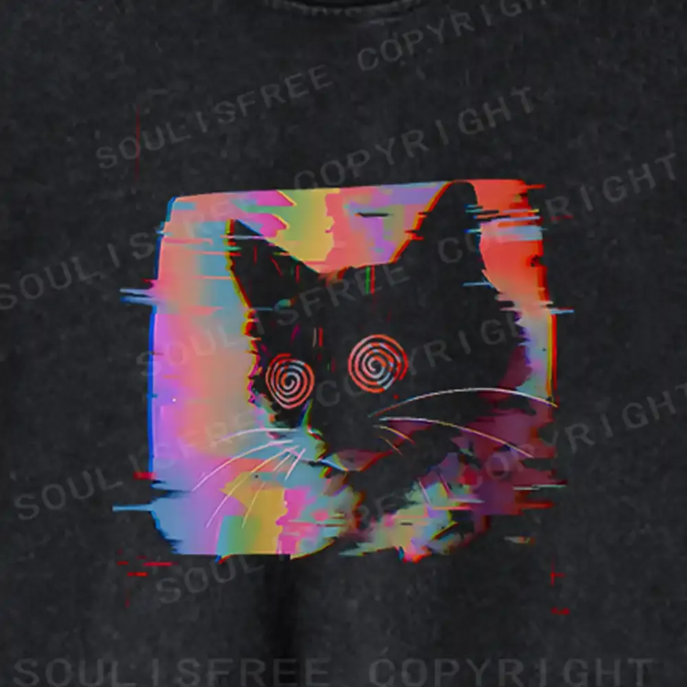 Glitch Cat Washed Cropped Sweatshirt