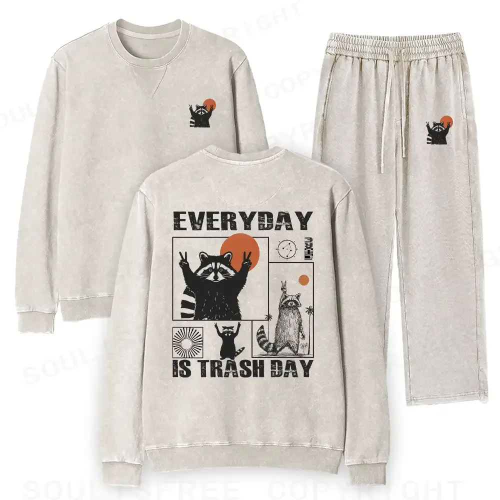 Everyday Is Trash Day Washed Matching Sweatshirt and Jogger Set