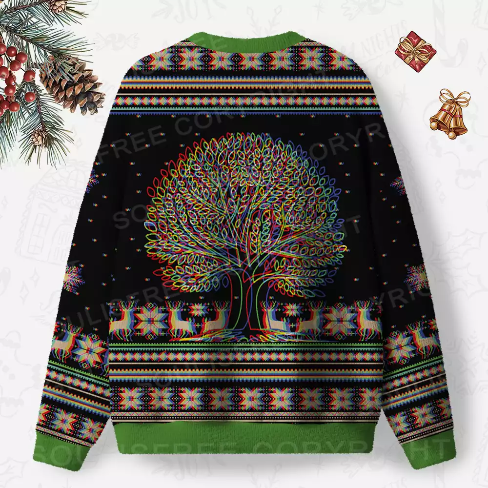 Psychedelic Tree Of Life  Ugly Christmas Knit Sweatshirt