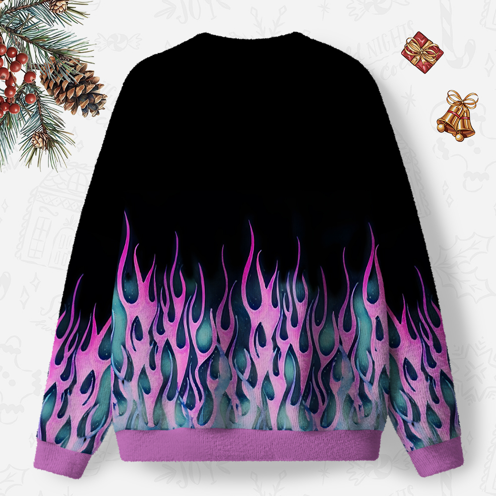 Neon Flame Aura Ugly Christmas Knit Sweatshirt