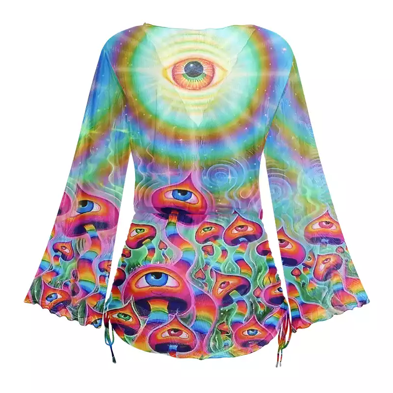 Soulisfree Psychedelic Eye Mushroom Sheer Mesh Cover Up