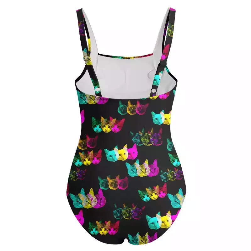 Soulisfree Glitch Art Neon Cat  One‑Piece Swimsuit