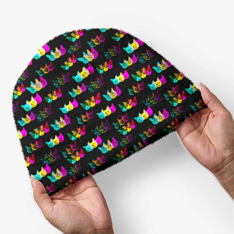 Soulisfree Glitch Art Neon Cat  Fuzzy Beanie
