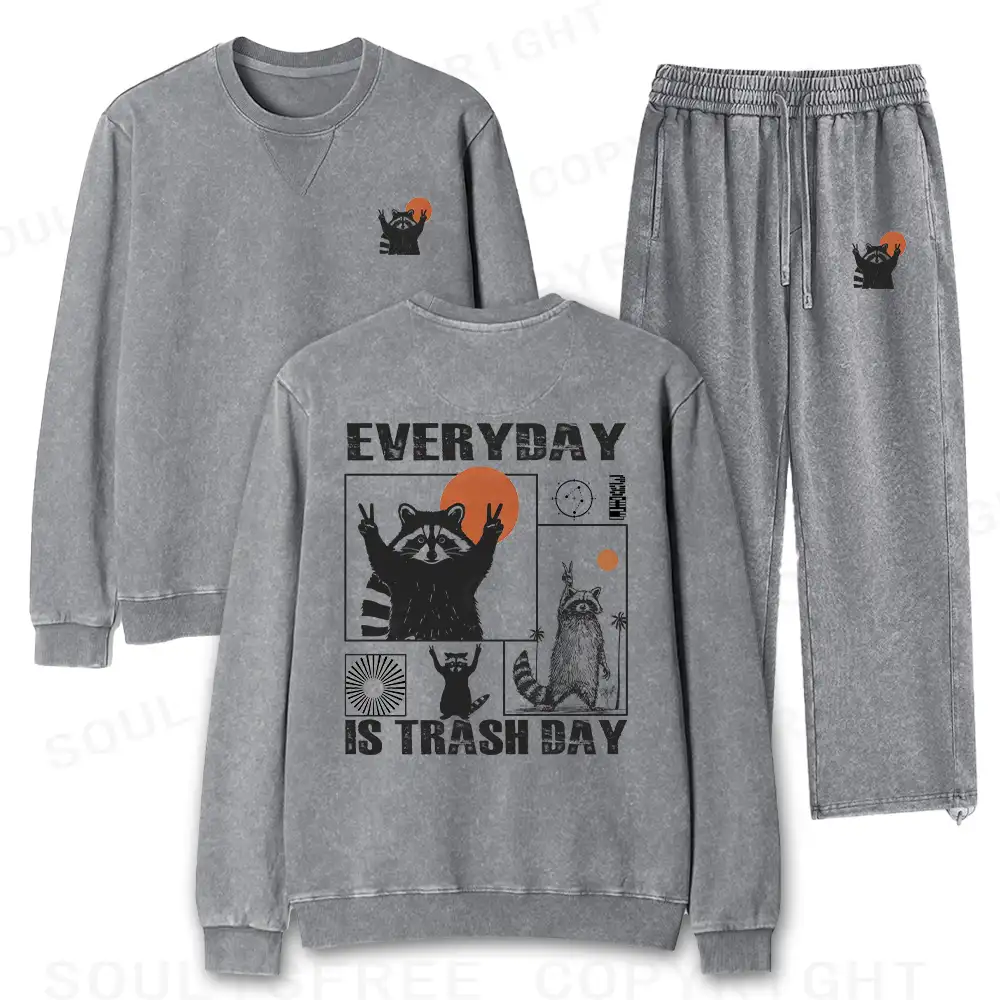 Everyday Is Trash Day Washed Matching Sweatshirt and Jogger Set