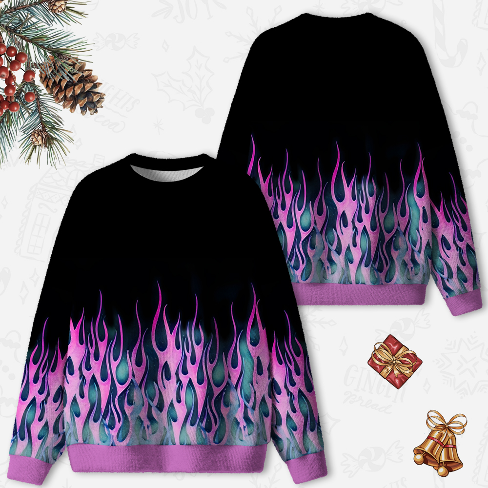 Neon Flame Aura Ugly Christmas Knit Sweatshirt