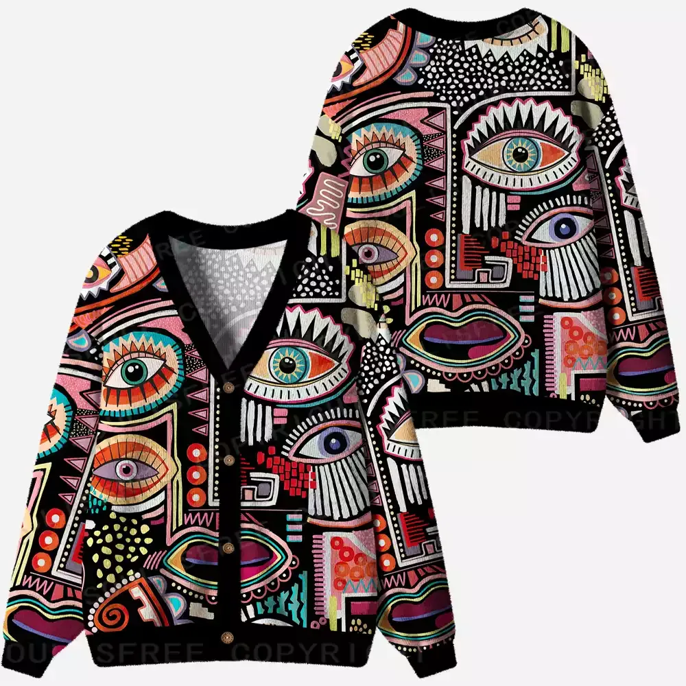Vibrant Multi-Eye Abstract Art Ugly Cardigan Sweaters