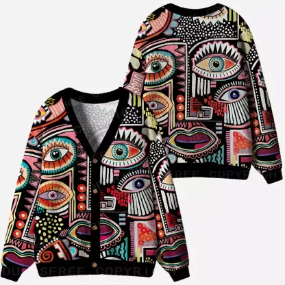 Vibrant Multi-Eye Abstract Art Ugly Cardigan Sweaters