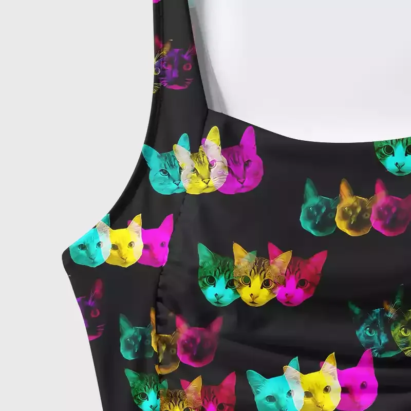 Soulisfree Glitch Art Neon Cat  One‑Piece Swimsuit