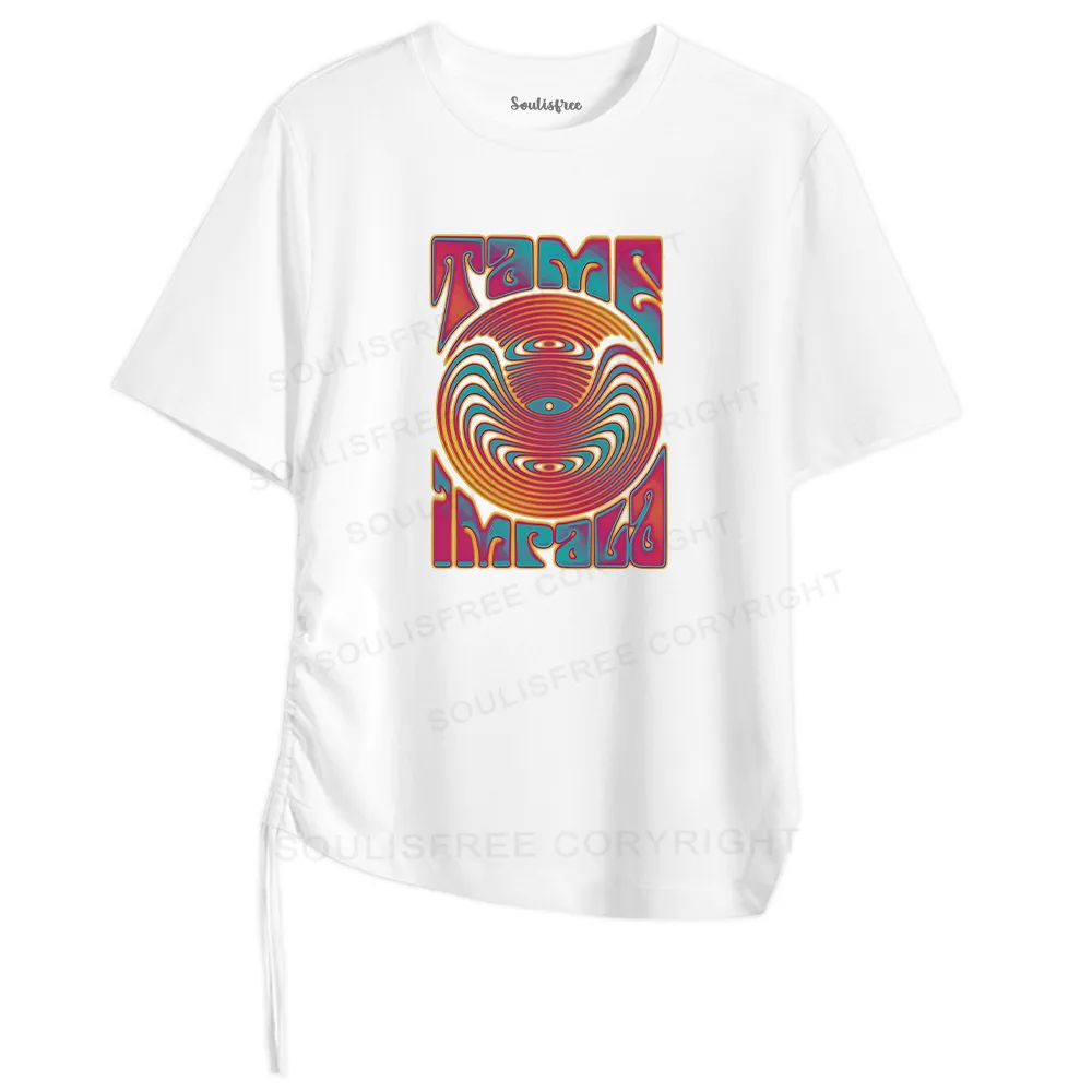 Psychedelic Moment Asymmetrical Top With Side Drawstring