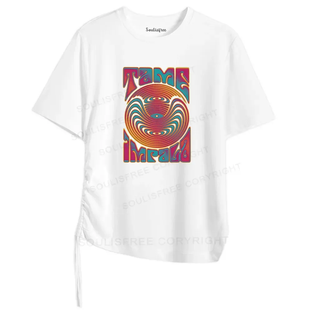 Designed Psychedelic Moment Asymmetrical Top With Side Drawstring