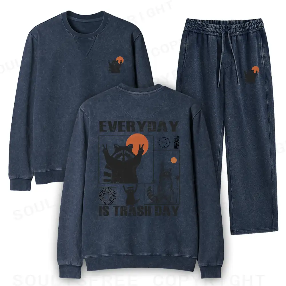 Everyday Is Trash Day Washed Matching Sweatshirt and Jogger Set