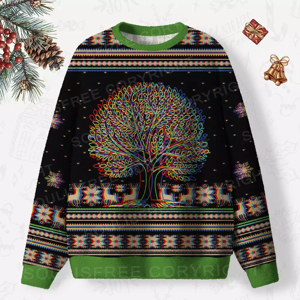 Psychedelic Tree Of Life  Ugly Christmas Knit Sweatshirt