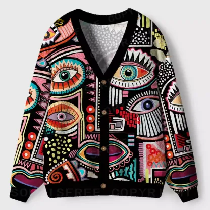 Vibrant Multi-Eye Abstract Art Ugly Cardigan Sweaters