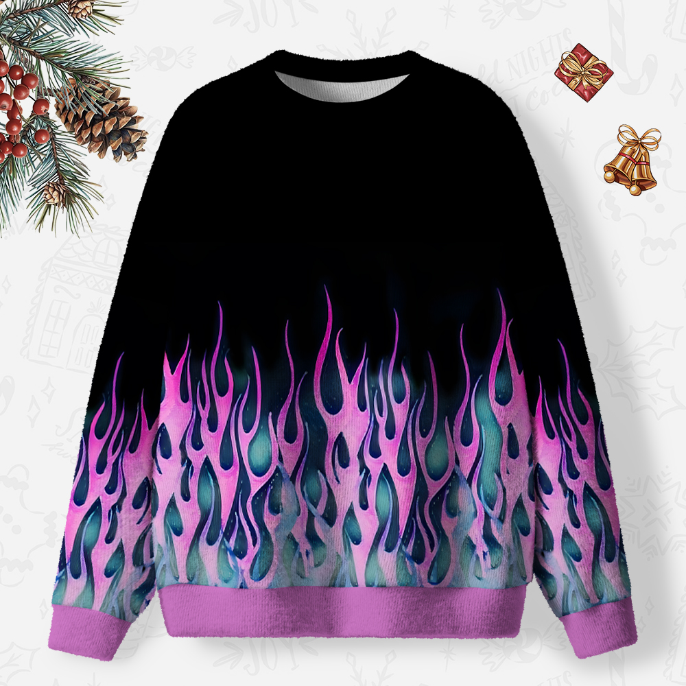 Neon Flame Aura Ugly Christmas Knit Sweatshirt