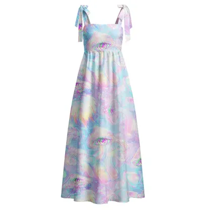 Soulisfree Pastel  All‑Seeing Eyes Maxi Dress – Bow Strap
