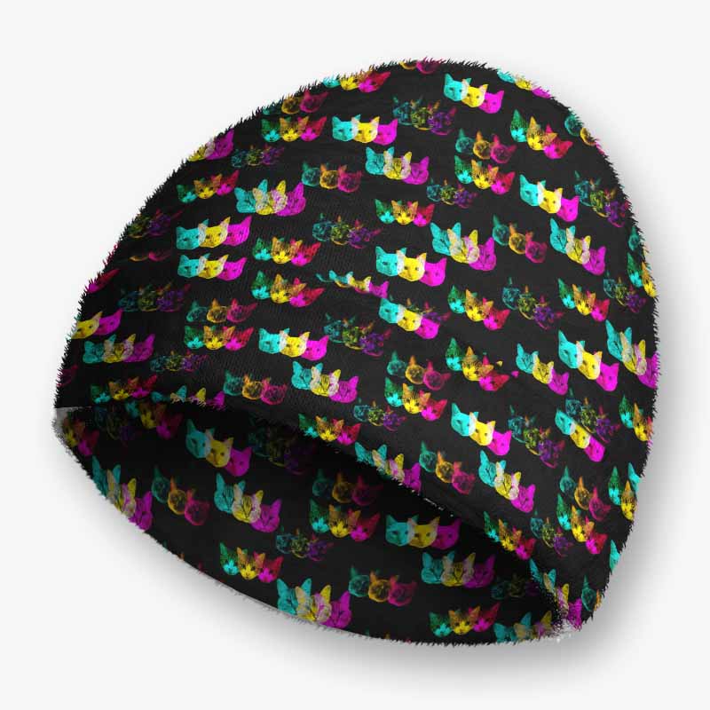 Soulisfree Glitch Art Neon Cat  Fuzzy Beanie