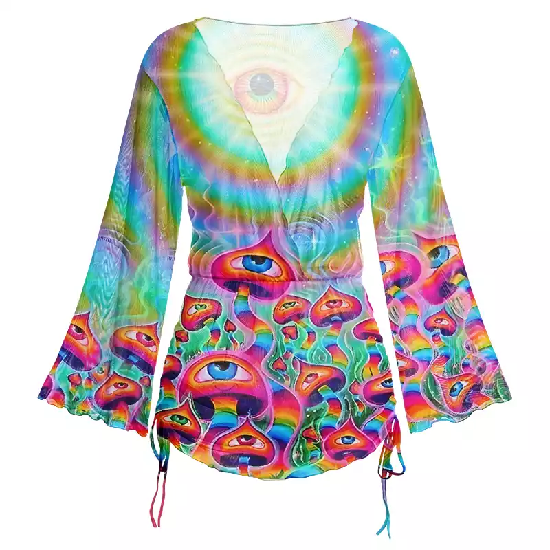 Soulisfree Psychedelic Eye Mushroom Sheer Mesh Cover Up