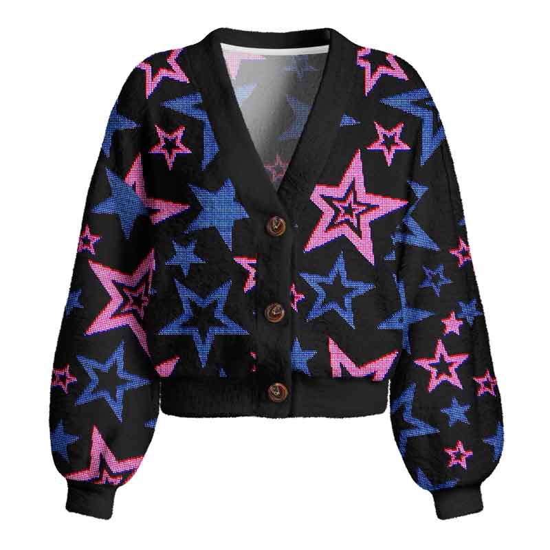 Soulisfree Glow-In-The-Dark Stars Women's Fuzzy Cardigan Sweater