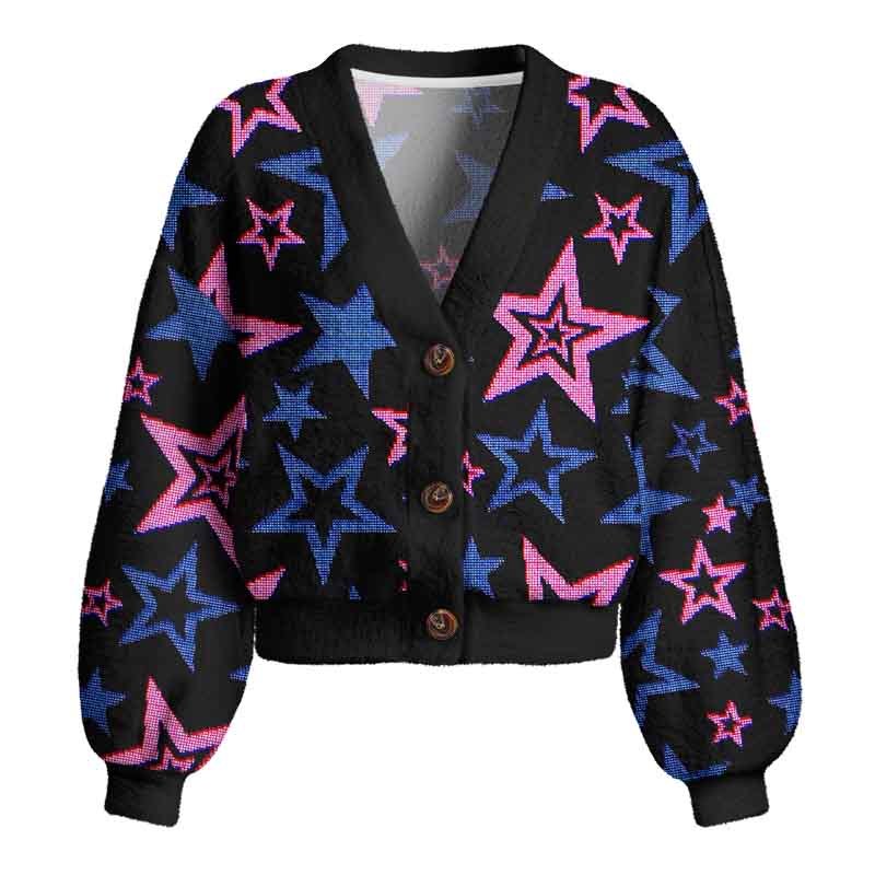 Soulisfree Glow-In-The-Dark Stars Women's Fuzzy Cardigan Sweater