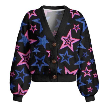 Soulisfree Glow-In-The-Dark Stars Women's Fuzzy Cardigan Sweater