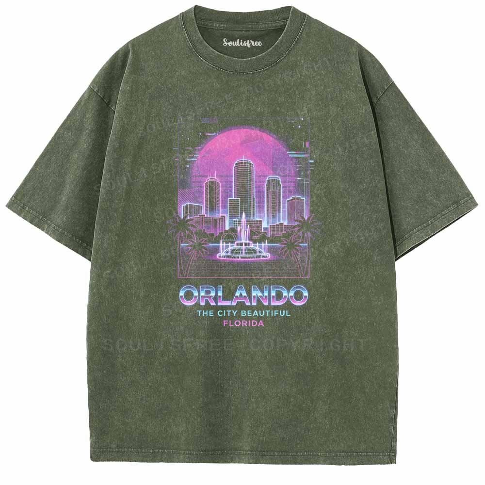 Soulisfree Neon Glow Of Orlando Florida Washed Tee