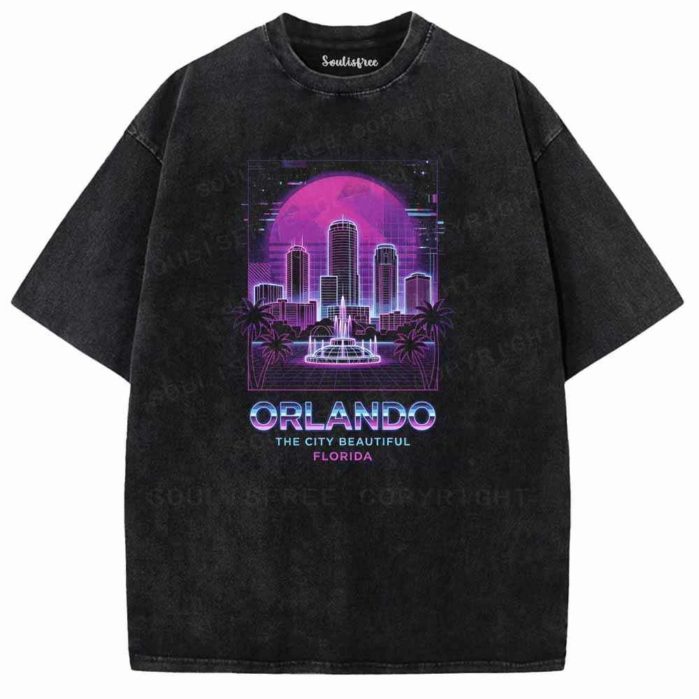 Soulisfree Neon Glow Of Orlando Florida Washed Tee