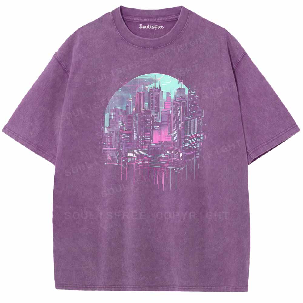 Soulisfree Floating Glitch Neon Towers Washed Tee