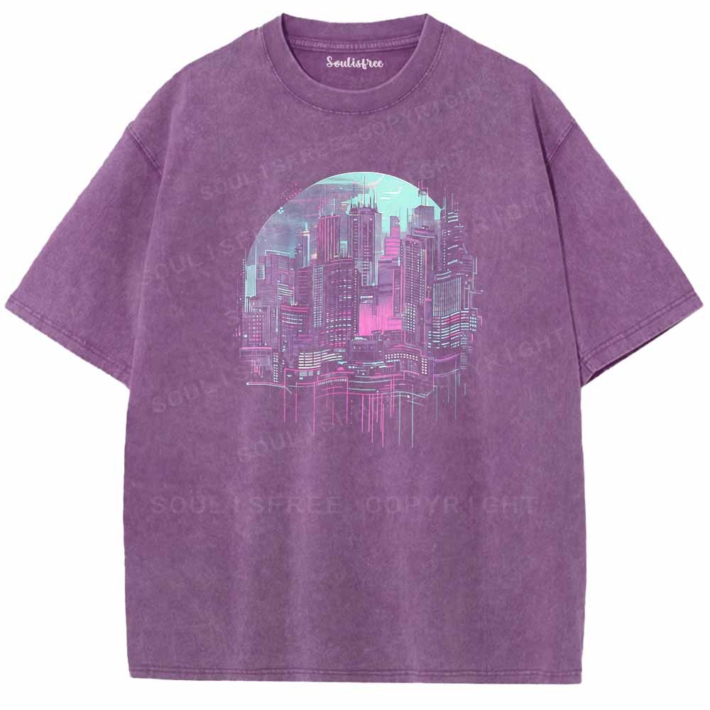 Soulisfree Floating Glitch Neon Towers Washed Tee