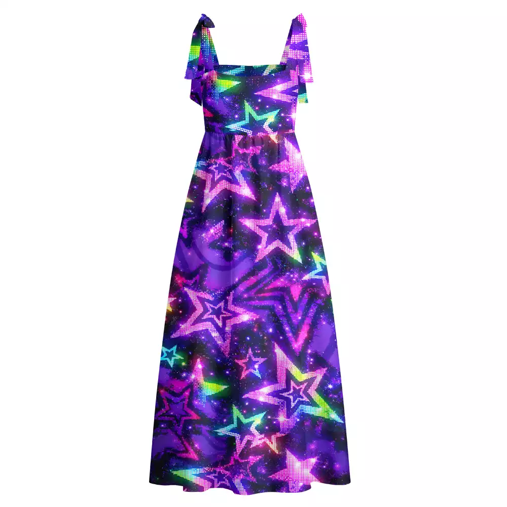 Soulisfree Neon Galaxy Star Maxi Dress – Bow Strap