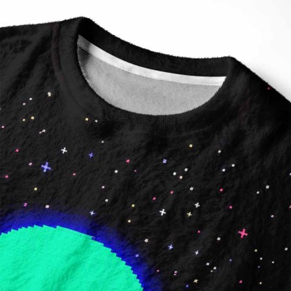 Soulisfree Retrowave Pixel Dinosaur Neon Sunset Fuzzy Crewneck Sweater