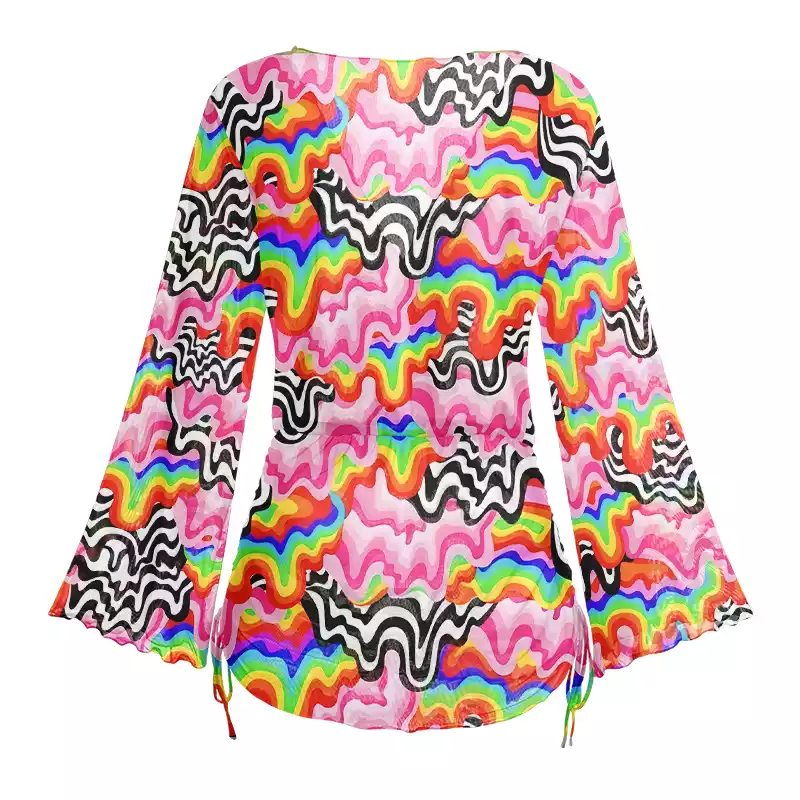 Soulisfree Psychedelic Wave Sheer Mesh Cover Up