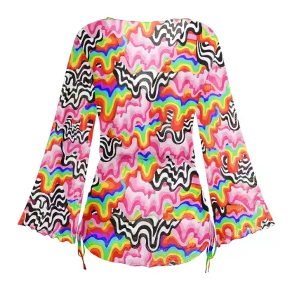 Soulisfree Psychedelic Wave Sheer Mesh Cover Up