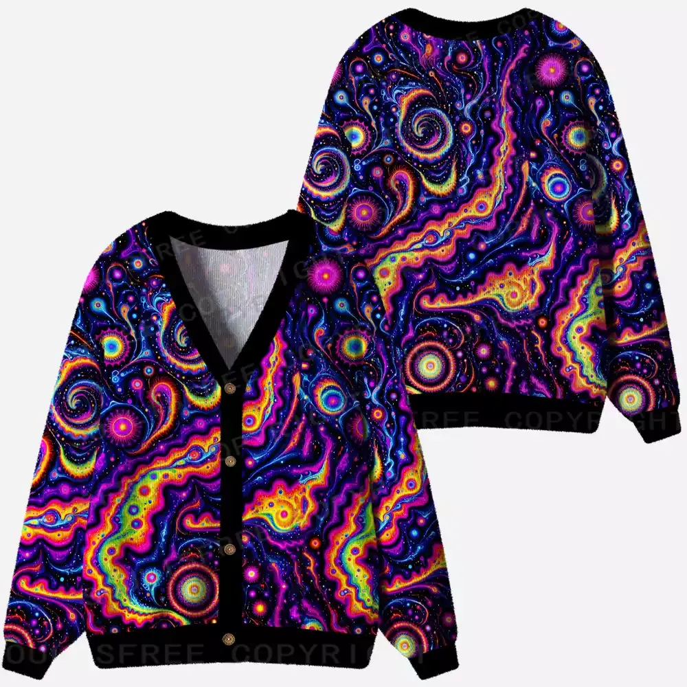 Psychedelic Nebula Vibrant Ugly Cardigan Sweaters