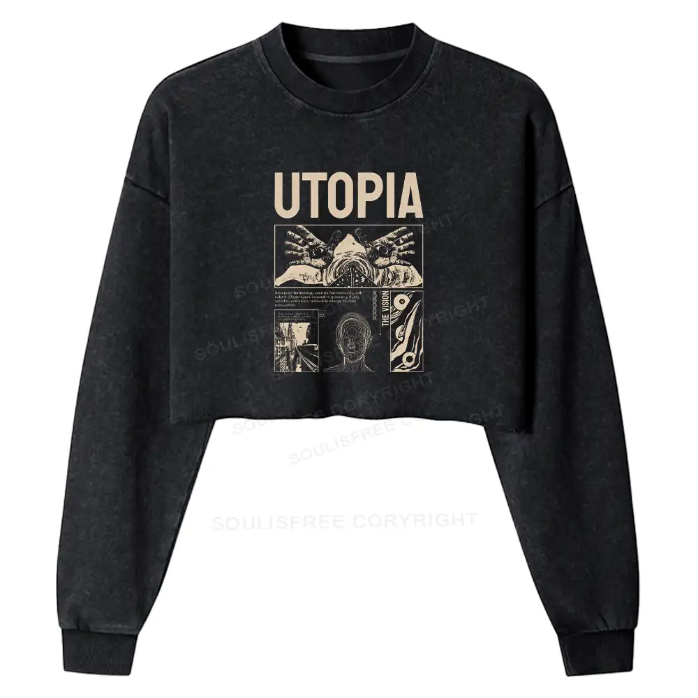 Yearning For Utopia Washed Cropped Sweatshirt