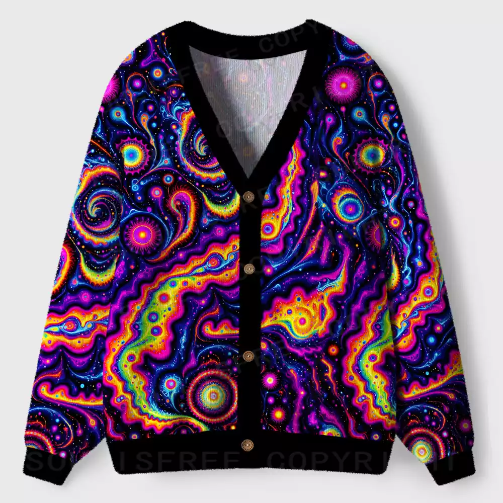 Psychedelic Nebula Vibrant Ugly Cardigan Sweaters