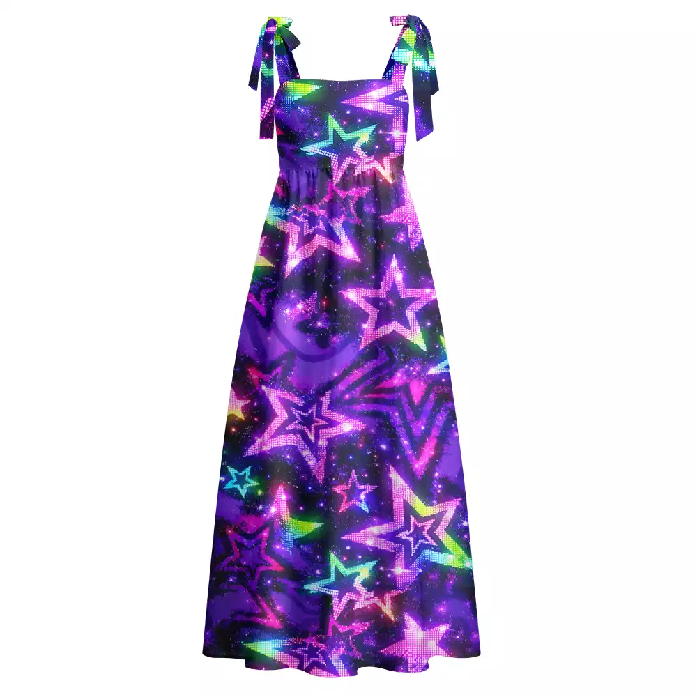 Soulisfree Neon Galaxy Star Maxi Dress – Bow Strap
