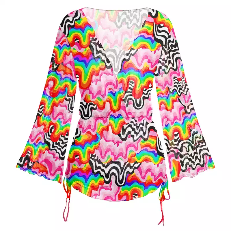 Soulisfree Psychedelic Wave Sheer Mesh Cover Up